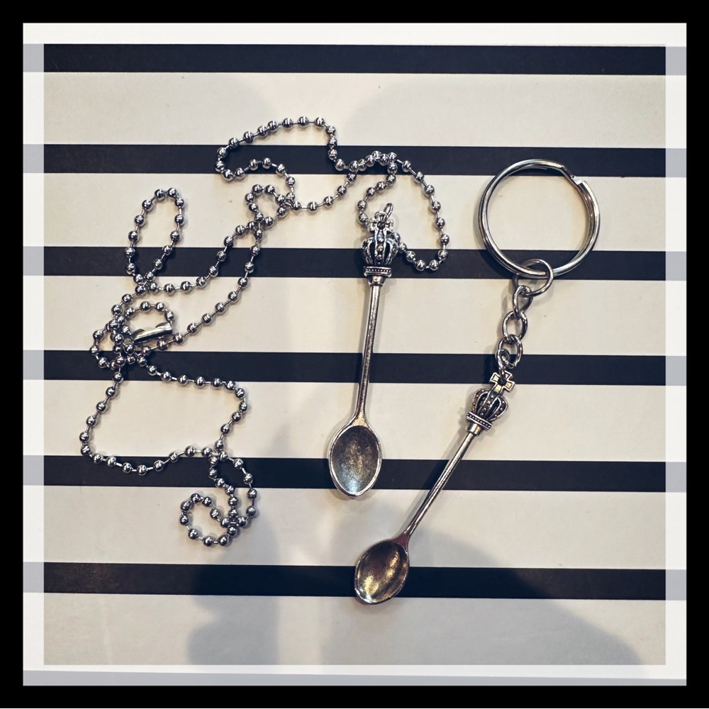 [ 2 FOR $25 ] MINI PARTY SPOON NECKLACE & KEYCHAIN SET